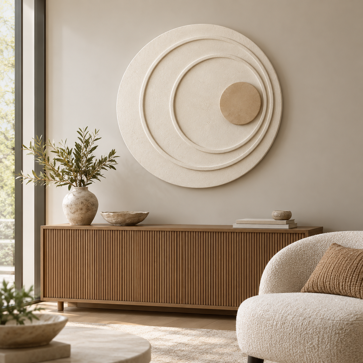 Soft Orbit Wall Art in a styled room