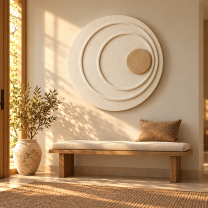 Soft Orbit Wall Art — illustrative entryway setting