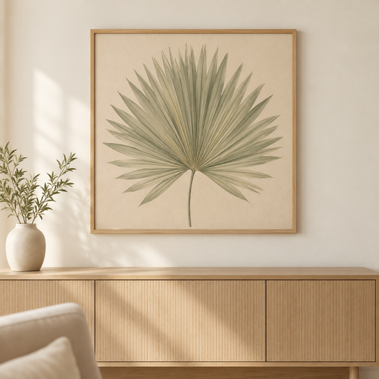 Palm Fan Wall Art in a warm neutral interior